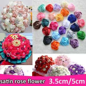 10Pcs 3.5CM/5CM Silk Satin Rose Ribbon Flowers DIY Wedding Bouquet