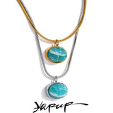 Stone Pendant Necklace Amazonite Silver Stainless Steel Jewelry