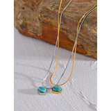 Stone Pendant Necklace Amazonite Silver Stainless Steel Jewelry
