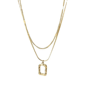 316L Stainless Steel Layered Necklace Metal Texture Square Pendant