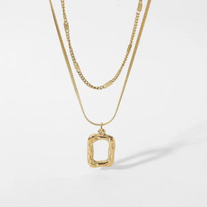 316L Stainless Steel Layered Necklace Metal Texture Square Pendant