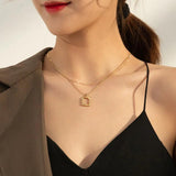 316L Stainless Steel Layered Necklace Metal Texture Square Pendant