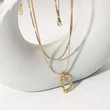 316L Stainless Steel Layered Necklace Metal Texture Square Pendant