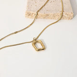 316L Stainless Steel Layered Necklace Metal Texture Square Pendant