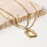 316L Stainless Steel Layered Necklace Metal Texture Square Pendant