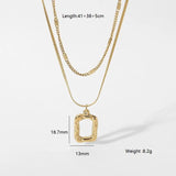 316L Stainless Steel Layered Necklace Metal Texture Square Pendant