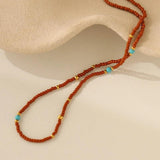 Vintage Warm Brown Seed Beads Necklace for Women
