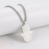 Stainless Steel Fatima Hamsa Hand Egyptian Evil Eye Pendant Necklace