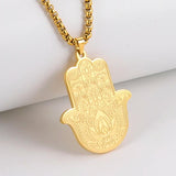 Stainless Steel Fatima Hamsa Hand Egyptian Evil Eye Pendant Necklace