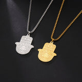 Stainless Steel Fatima Hamsa Hand Egyptian Evil Eye Pendant Necklace