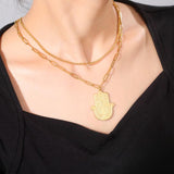 Stainless Steel Fatima Hamsa Hand Egyptian Evil Eye Pendant Necklace