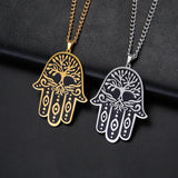 Stainless Steel Fatima Hamsa Hand Egyptian Evil Eye Pendant Necklace