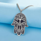 Stainless Steel Fatima Hamsa Hand Egyptian Evil Eye Pendant Necklace