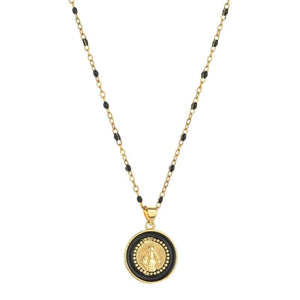 Enamel Virgin Mary Pendant Necklace Golden Plated Chain