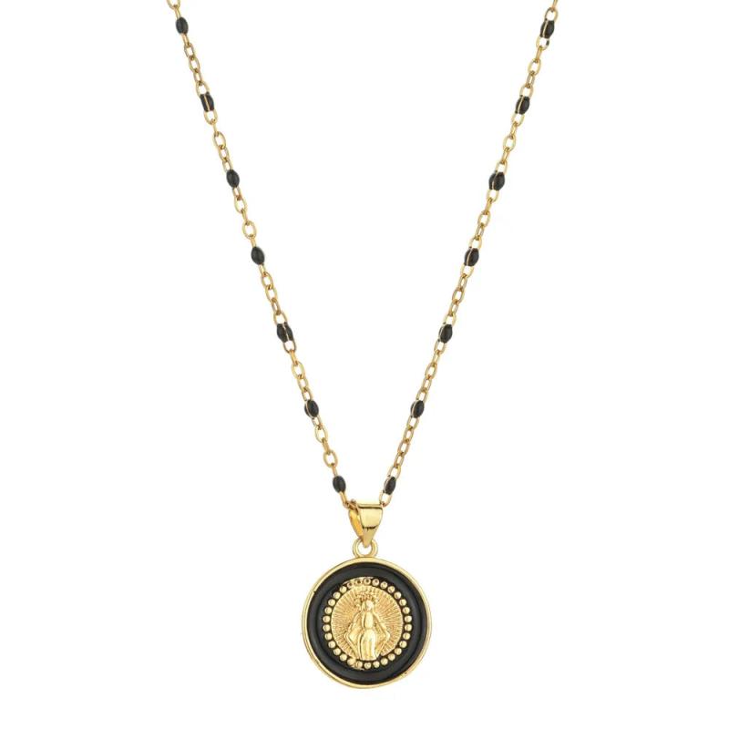 Enamel Virgin Mary Pendant Necklace Golden Plated Chain