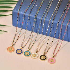 Enamel Virgin Mary Pendant Necklace Golden Plated Chain