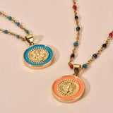 Enamel Virgin Mary Pendant Necklace Golden Plated Chain