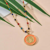 Enamel Virgin Mary Pendant Necklace Golden Plated Chain