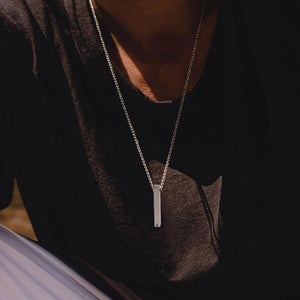 Rectangle Initial Letter Pendant Necklace Men Stainless Steel Chain
