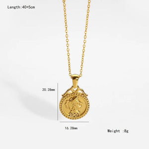 Vintage PVD Plated Double Side Coin Pendant Necklace for Women