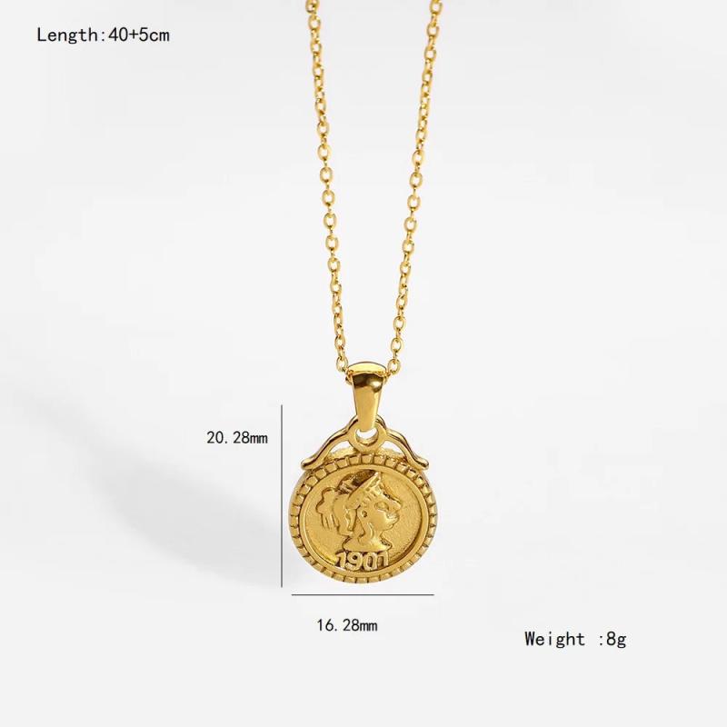 Vintage PVD Plated Double Side Coin Pendant Necklace for Women