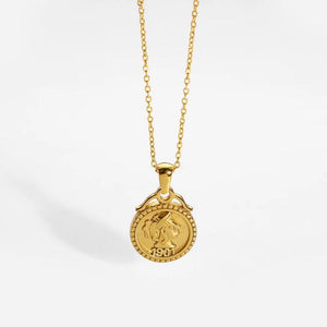 Vintage PVD Plated Double Side Coin Pendant Necklace for Women