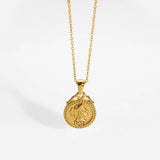 Vintage PVD Plated Double Side Coin Pendant Necklace for Women