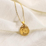 Vintage PVD Plated Double Side Coin Pendant Necklace for Women