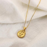 Vintage PVD Plated Double Side Coin Pendant Necklace for Women
