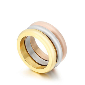 3-Piece Set Rose Gold/Silver Titanium Steel Round Rings for Women