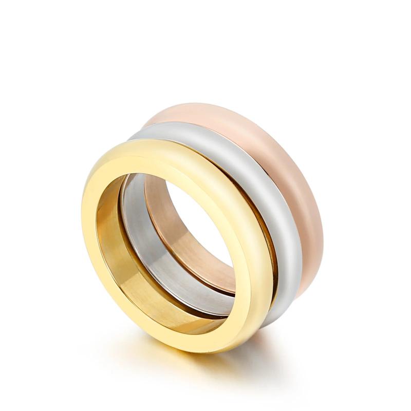3-Piece Set Rose Gold/Silver Titanium Steel Round Rings for Women