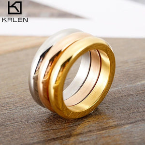 3-Piece Set Rose Gold/Silver Titanium Steel Round Rings for Women