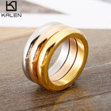 3-Piece Set Rose Gold/Silver Titanium Steel Round Rings for Women