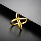 X Shape Cross Cutout Ring Stainless Steel 18K Plated Waterproof
