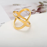 X Shape Cross Cutout Ring Stainless Steel 18K Plated Waterproof