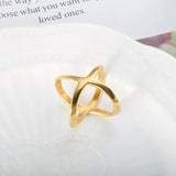 X Shape Cross Cutout Ring Stainless Steel 18K Plated Waterproof