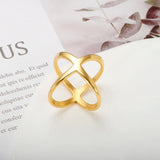 X Shape Cross Cutout Ring Stainless Steel 18K Plated Waterproof