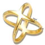 X Shape Cross Cutout Ring Stainless Steel 18K Plated Waterproof