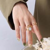 Stainless Steel Oval Hollow Adjustable Couple Ring Plated 18K BSA273