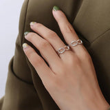 Stainless Steel Oval Hollow Adjustable Couple Ring Plated 18K BSA273