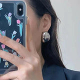 925 Silver Oval Ball Earrings Exaggerated Jewelry