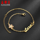 Personalized Birthstone Pink Flower Name Bracelet for Women
