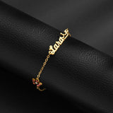 Personalized Birthstone Pink Flower Name Bracelet for Women