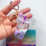 Acrylic Milk Drinks Tea Cups Keychain Little Daisy Unicorn Moving Liquid