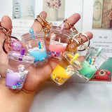 Acrylic Milk Drinks Tea Cups Keychain Little Daisy Unicorn Moving Liquid