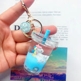 Acrylic Milk Drinks Tea Cups Keychain Little Daisy Unicorn Moving Liquid