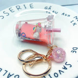 Acrylic Milk Drinks Tea Cups Keychain Little Daisy Unicorn Moving Liquid
