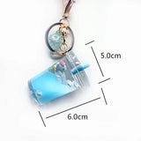 Acrylic Milk Drinks Tea Cups Keychain Little Daisy Unicorn Moving Liquid