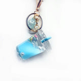 Acrylic Milk Drinks Tea Cups Keychain Little Daisy Unicorn Moving Liquid