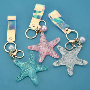 Starfish Keychain Lanyard Holder Crystal Acrylic Car Key Ring Bag Charms Pendant